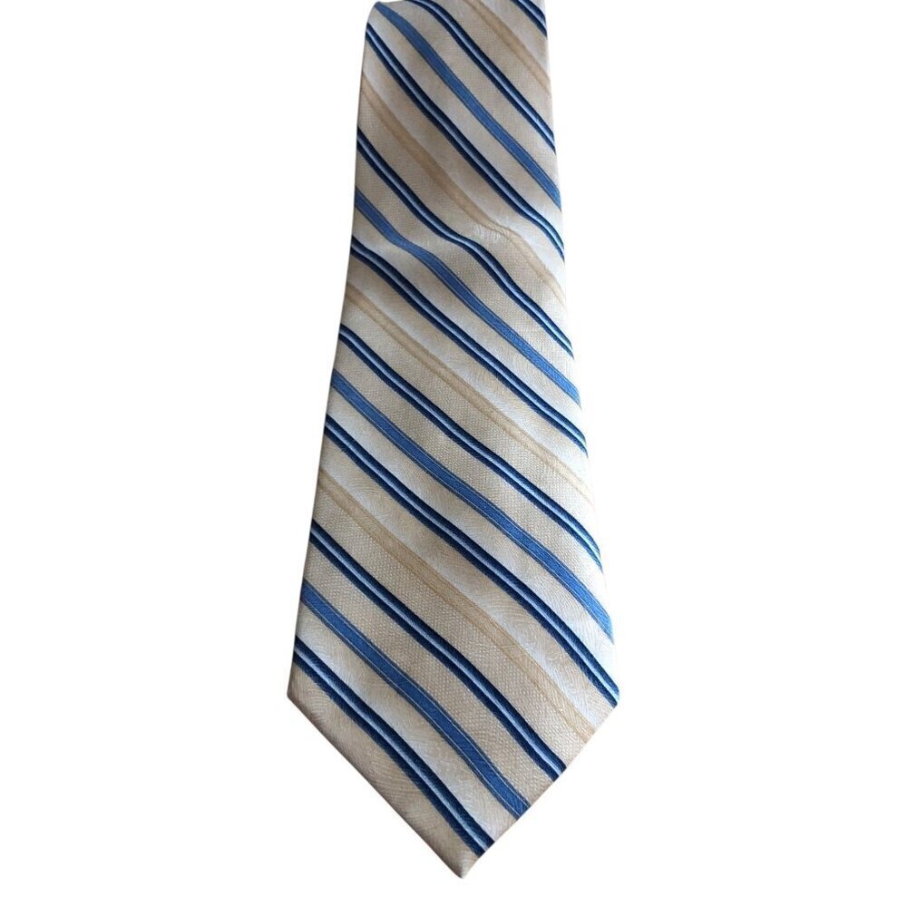 Vintage Pierre Cardin Silk Jacquard Yellow Gold Navy & Light Blue Striped Tie